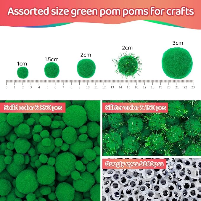 Iooleem Green Pom Poms, Pom Poms - Image 2