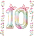 40" Giant Pastel Rainbow Number 10 Balloon Foil Pink Bow Decor Kit | by TNCDJKPA