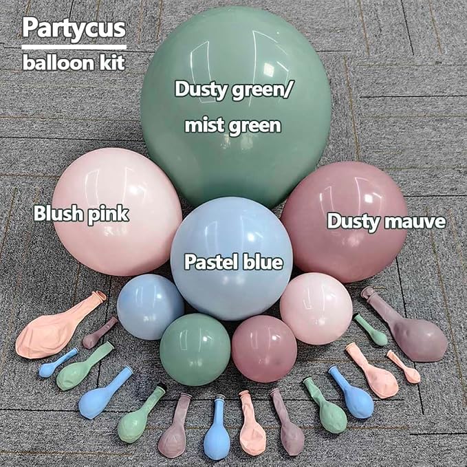 Pink Blue Green Balloon Arch Double Stuffed Dusty Green Pastel Blue Blush Mauve - Image 3