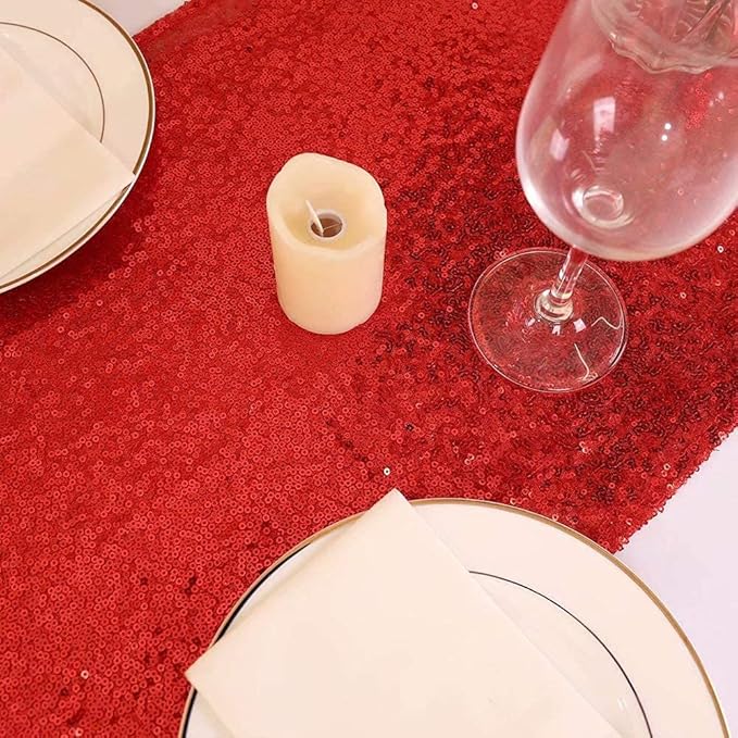 Eternal Beauty Red Table Runner for Wedding, 2PCS-12x108 Sequin Table Runner Decorations for Birthday Parties, Banquets, Graduations,Christmas