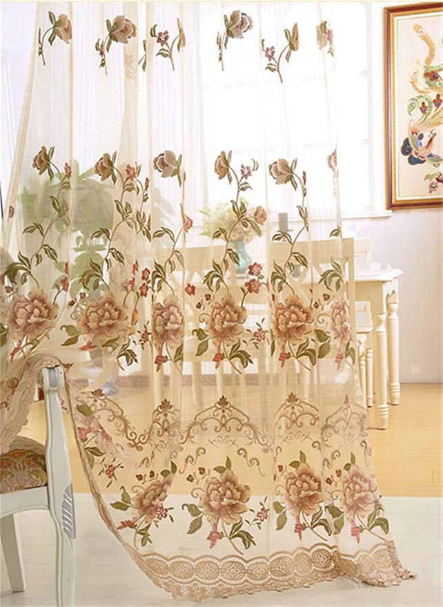 1 Panel European Embroidered Floral Sheer Curtain Rod Pocket Top | Royal - Image 7
