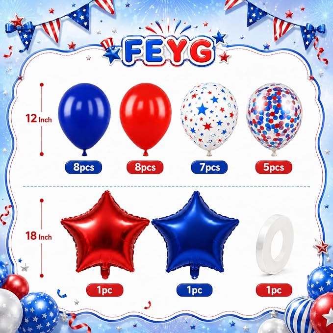 Red White Blue Balloons for Patriotic Decor | 12 Inch Red White Blue Confetti - Image 2