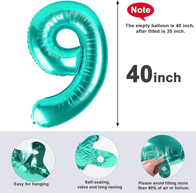 9 Balloon Numbers Party Decorations, 40In Blue-green Balloons - Image 5