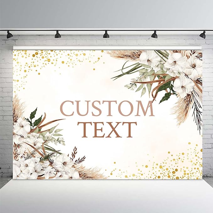 MEHOFOND Custom Boho Happy Anniversary Backdrop White Floral Bohemia Pampas - Image 2
