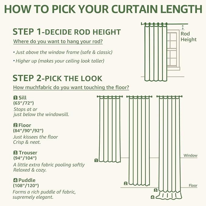 jinchan Green Floral Linen Curtains 63 Inch Farmhouse Back Tab 2 Panels | - Image 9