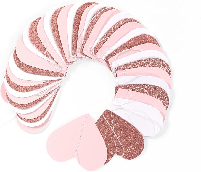Pink-White Rose-Gold Valentines Party-Decorations Heart-Garland - 52ft - Image 3