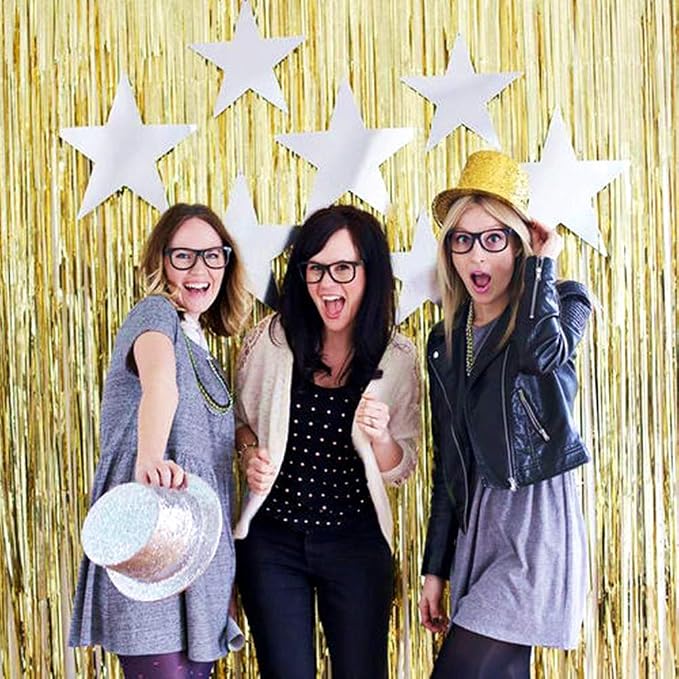 2 Pcs 3.2ft x 8.2ft Shiny Gold Metallic Tinsel Foil Fringe Curtains Photo Booth - Image 8