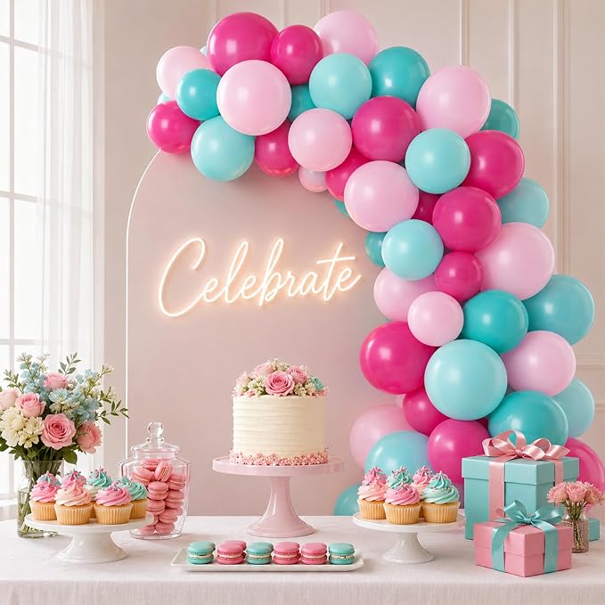 Teal Pink Balloons, Tropical Luau Beach Wedding Bridal Shower Decorations - Image 4