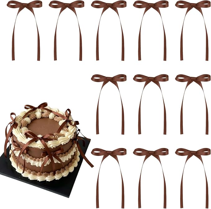 30 Pack Brown Bow Cake Toppers Ribbon Bows by NatNarr