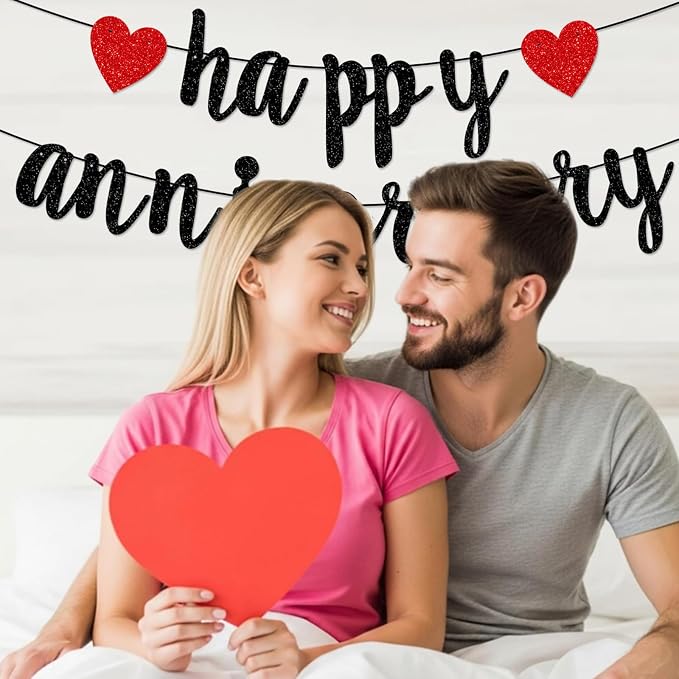 Pre-Strung Happy Anniversary Banner Bunting Hanging Sign Garland - Image 3