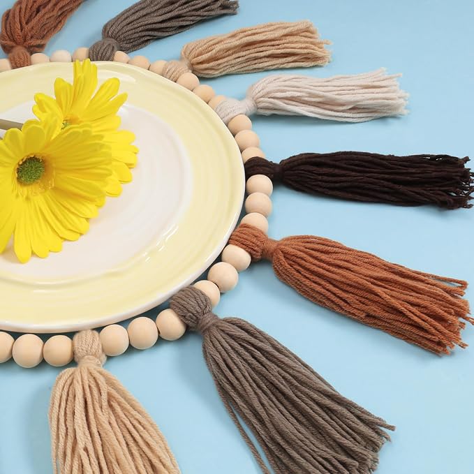 Boho Tassel Garland Western Decor Terracotta Tassel Wood Bead | - Image 2
