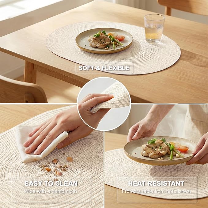 Placemats Set of 6, Woven Oval Braided Dining Table Mats | 12 x 17.5 Inch Size - Image 4
