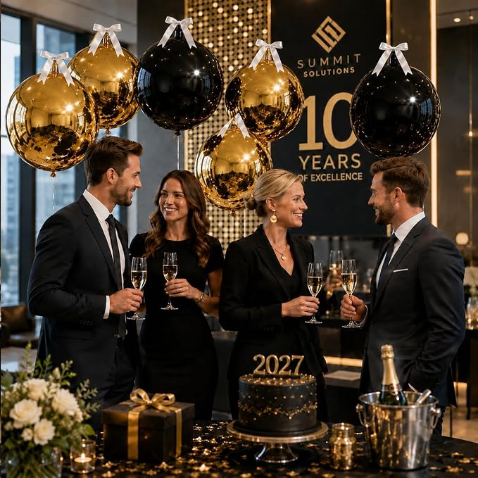 8 Pcs Black Gold Round Foil Balloons 22 Inch Metallic Gloden Black 4D Ball - Image 5