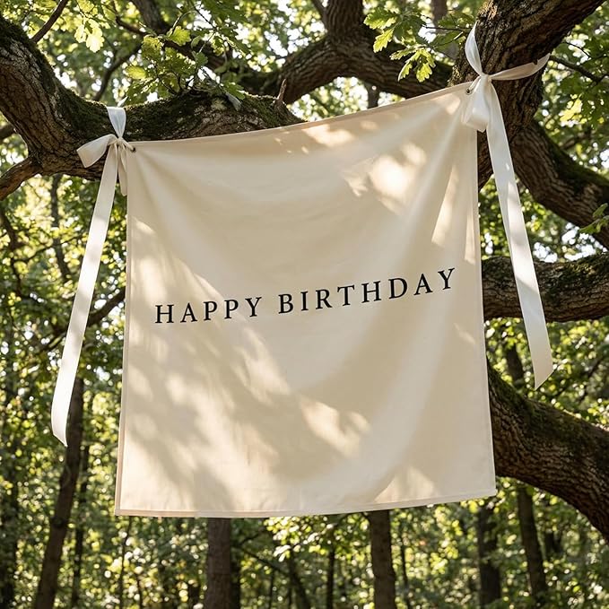 Oudain 59x59 Inch Happy Birthday Burlap Banner, Fabric Party Decorations by Oudain