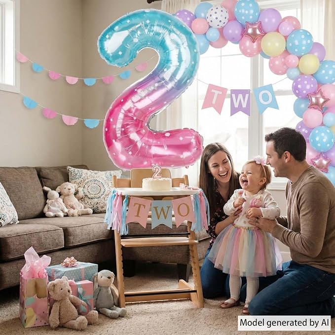 40 Inch Pink Blue Number 2 Balloon, Large Gradient Pink Blue Mylar Foil Number - Image 5