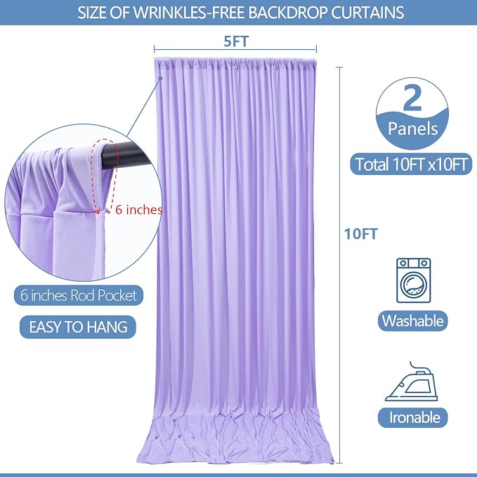 10x10ft Wrinkle Free Lavender Backdrop Curtain - Image 3