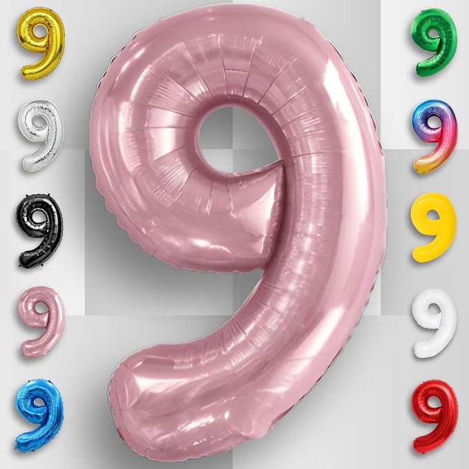 Pink Pearl Number Balloon 9 Mylar Foil Macaron Balloons 16 Inch - Image 5