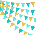 Teal Aqua Blue and Gold Party Decorations Pennant Banner Flag Hanging Glitter by pinkblume