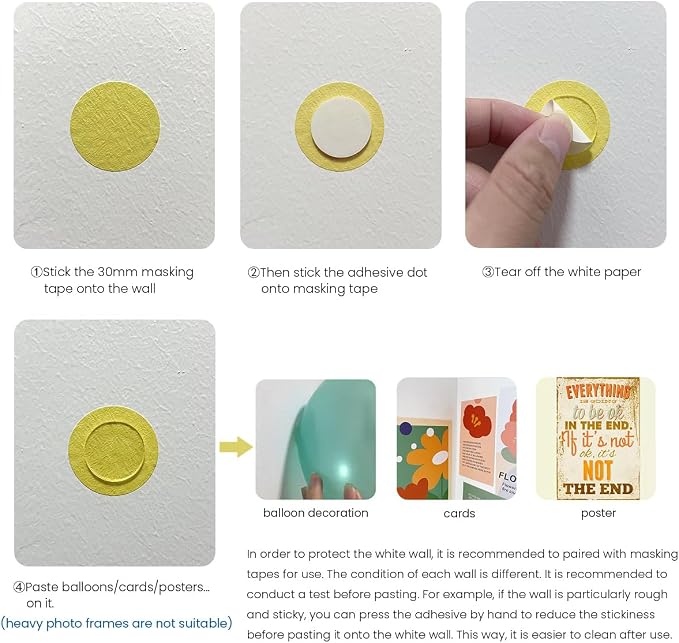 120Pcs Clear Adhesive Dots & Masking Tapes, 25mm/0.98" Sticky Double Sided Dots - Image 4