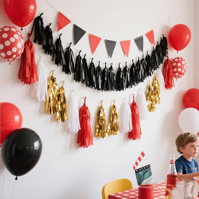 Red Black White Gold Paper Tassel, 20 Pack, Party Decorations - Image 5