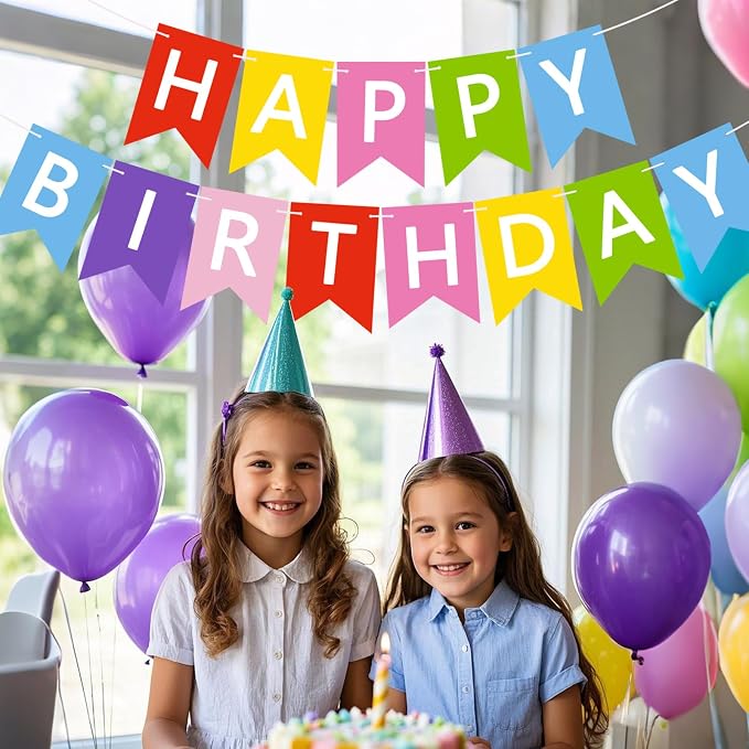 Happy Birthday Banner Sign, Birthday Garland Wall Door Hanging Banners Flag - Image 2