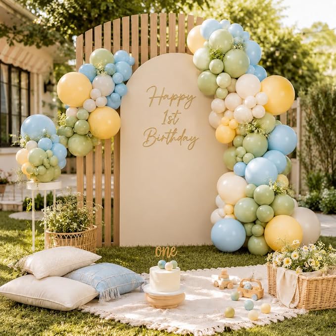 HILAVO Sage Green Dusty Blue Yellow Balloon Garland 126 Pcs Slate Blue Olive - Image 5