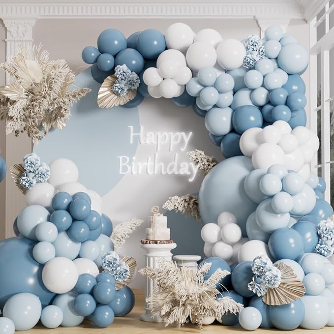 AULE 155Pcs Dusty Blue Balloon Arch Kit White Balloons | Macaron Blue Balloon by AULE