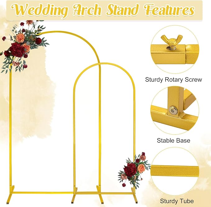 Gold Metal Arch Backdrop Stand 2 Set 7.2FT, 6FT Wedding Arch Stand Arched Door - Image 3