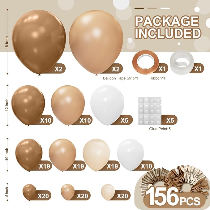 Brown Balloon Garland Arch Kit 156 Pcs Different Sizes 18 12 10 5 Inch Brown - Image 2