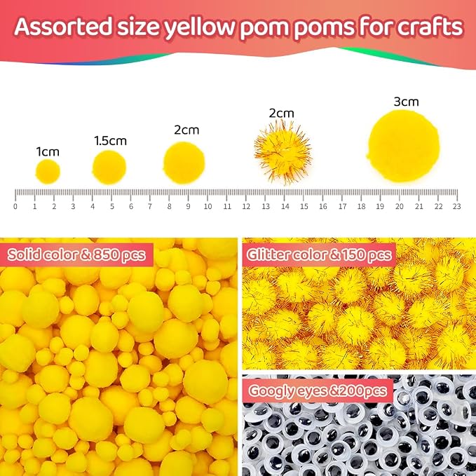 Iooleem Yellow Pom Poms, Pom Poms - Image 2