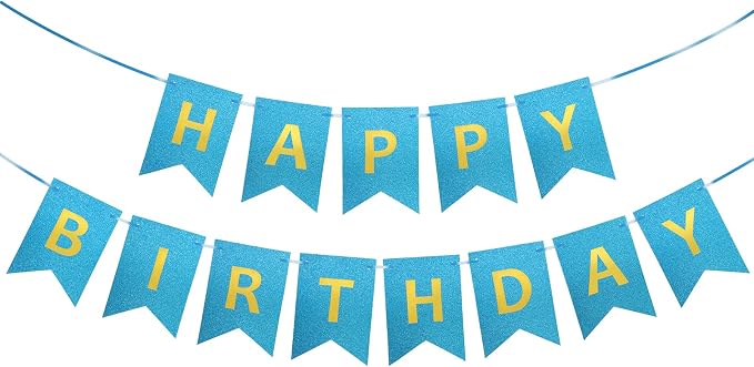 Clabby Glitter Blue Happy Birthday Banner by Clabby