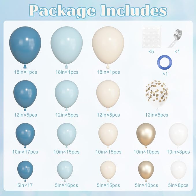 157Pcs Dusty Blue Balloons Garland Arch Kit Different Size | Fog Pastel Slate - Image 3