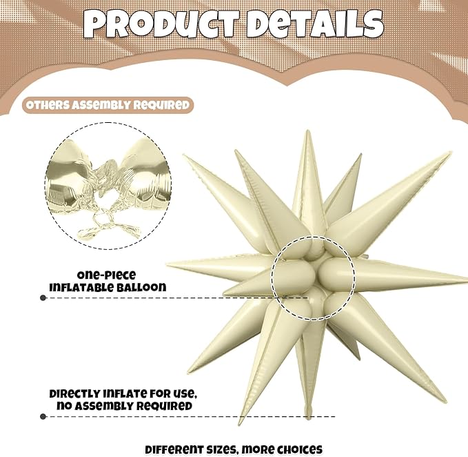 Brown White Star Balloons, 22/27 Inch Brown Nude Cream White Star Shaped - Image 3
