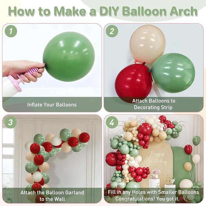 Red Green Nude White Balloon Garland Arch Kit - Image 3