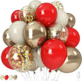 Red and White Balloons Set, 12 Inch Sand White Red and Gold Balloon, Metallic by Govpy