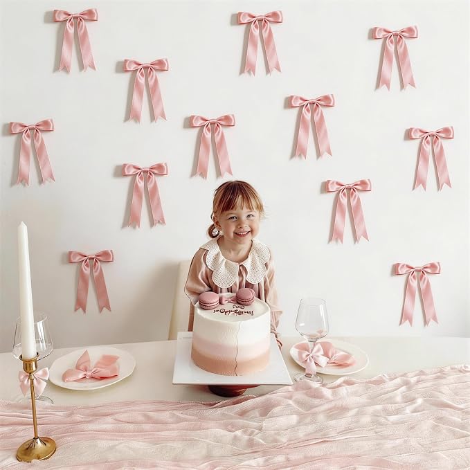 2 Strings Dusty Pink Bow Garland Banner Decorations - Image 4