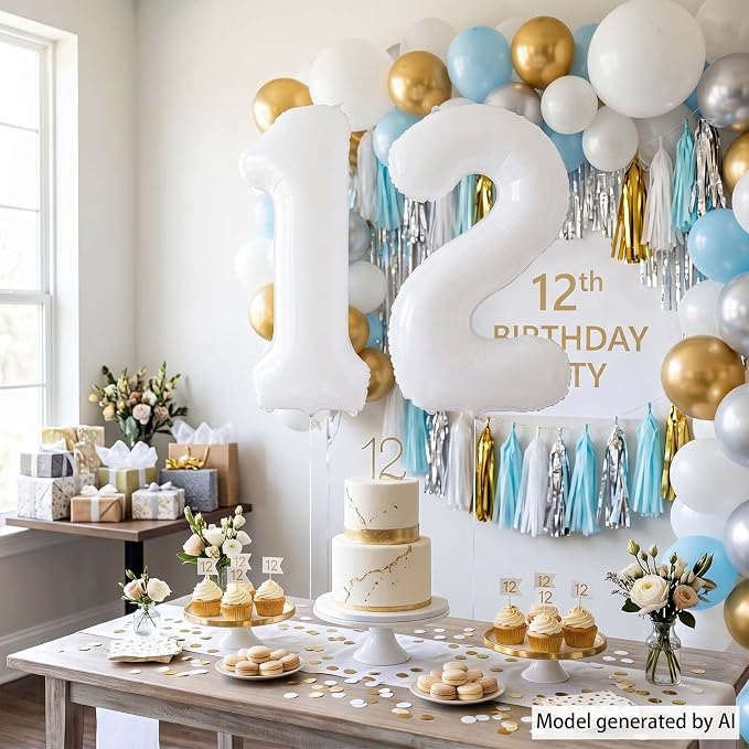 White Number 12 Balloon 40 Inch, Large Matte White 1 and 2 Foil Balloons Set - Image 6
