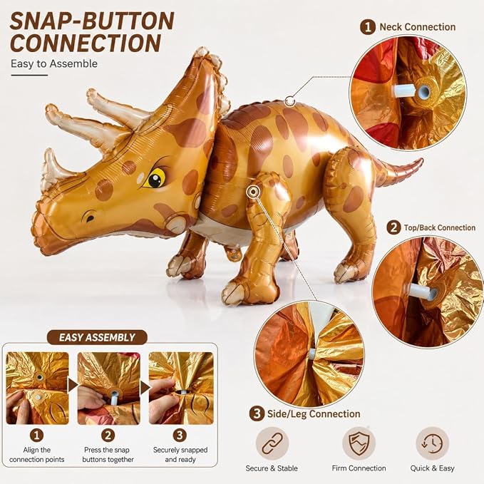 60 PCS Dinosaur Happy Birthday Foil Balloon Decoration Kit, Triceratops - Image 3