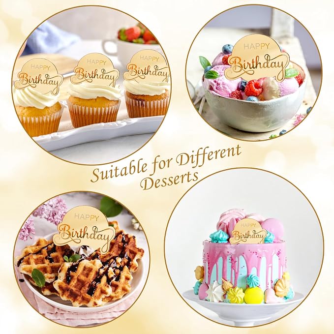 20pcs Gold Birthday Cupcake Toppers Acrylic Cake Picks - Image 4