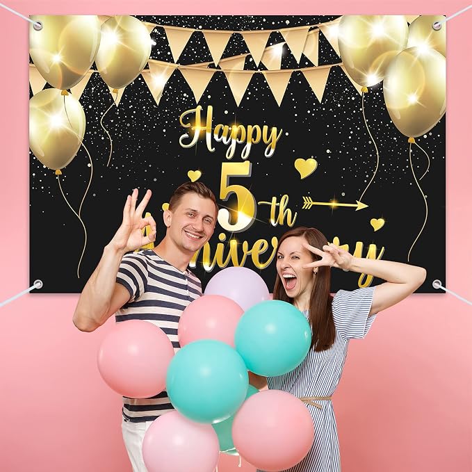 HAMIGAR 6x4ft Happy 5th Anniversary Banner Backdrop - Image 6
