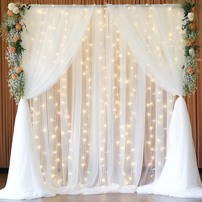 20x8ft White Tulle Backdrop Curtain by Partisky