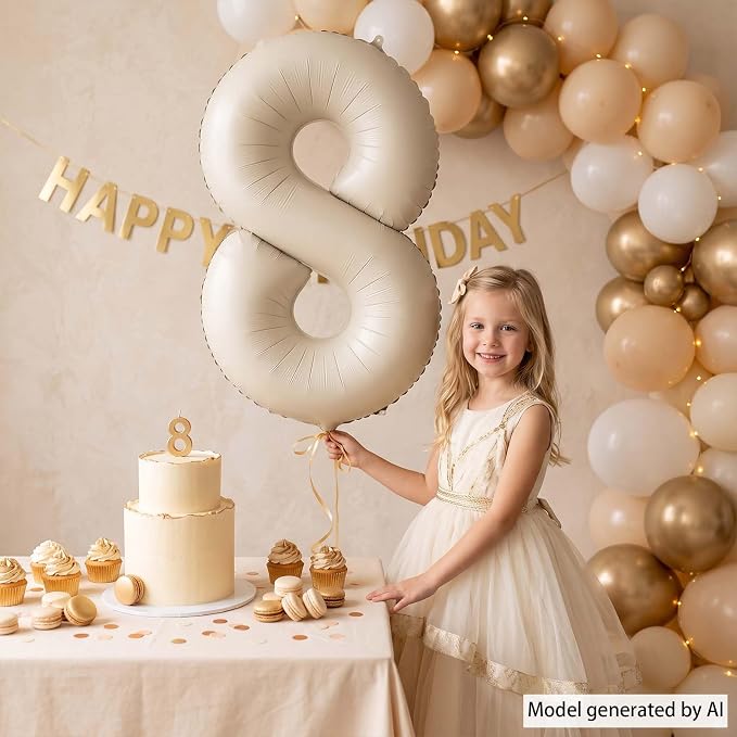 Cream Number 8 Balloon 40 Inch, Foil Numeral - Image 6