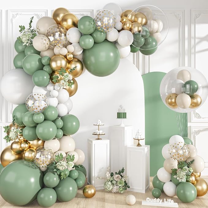 152Pcs Sage Green White Gold Balloons Arch Garland Kit | Different Sizes 18 12 by OUDDYLIFE