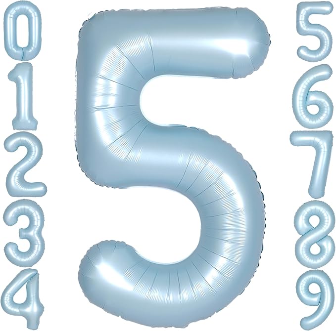 40 Inch Light Blue Number 5 Balloon 0-9 Big Helium Balloons | Large Giant by SULALABOO