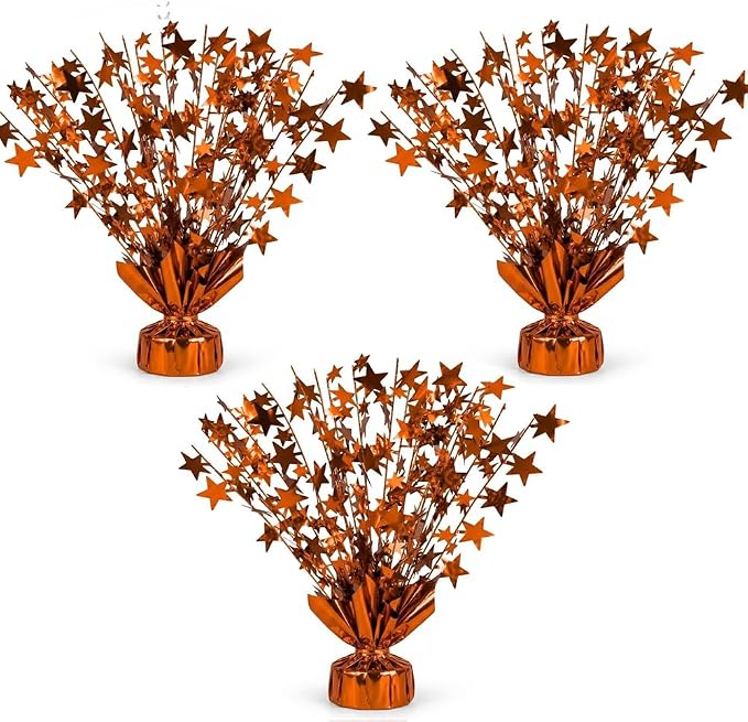 PMU 3 Pack Bursting Star Metallic Foil Spray Centerpiece- Metallic Orange by PMU