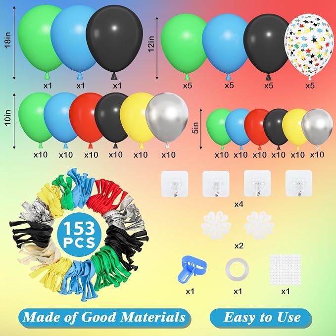 Amandir 153pcs Red Blue Yellow Black Green Balloon Arch Kit Different size | 18 - Image 3