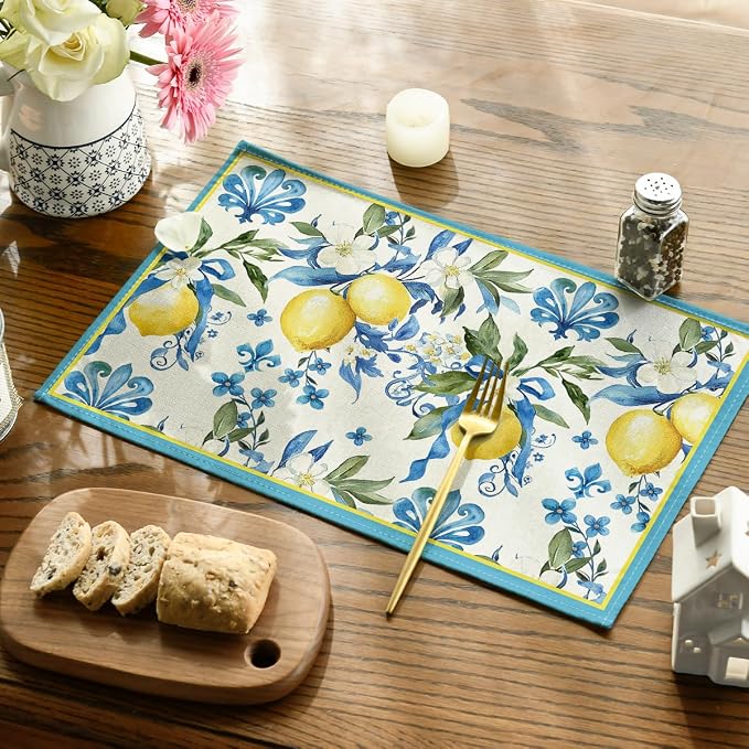 Artoid Mode Blue Lemon Iris Summer Placemats Set of 4, 12x18 Inch Seasonal - Image 4