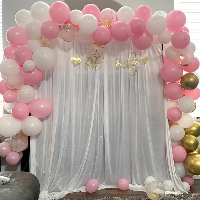 Balloons Pink White Gold, 12 Inch Pastel Pink Pearl White Metallic Chrome Gold - Image 7
