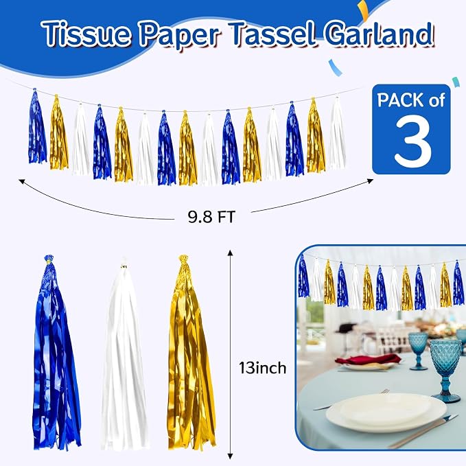 2 Pack Blue White Gold Metallic Tassel Garland - Image 2