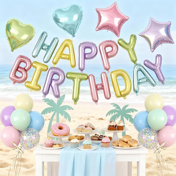 29PC Pastel Happy Birthday Balloon Banner, 16Inch 3D Aluminum Letter Banner Sign - Image 6